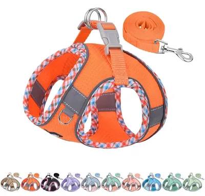 Image de Harnais pour chien et laisse, anti-traction, respirant, réglable, réfléchissant, couleur orange, taille XS