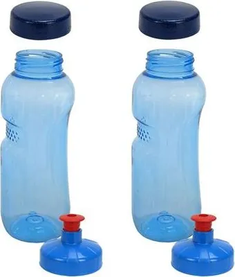 Produktbild von 2x Kavodrink Tritan 0,5 L Wasserflasche (BPA frei) + 2x Trinkdeckel Push-Pull mit Trinknippel Flasche Sport