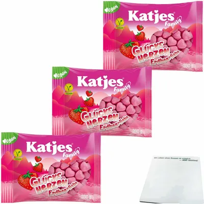 Produktbild von Katjes Family Glücksherzen Erdbeerliebe 3er Pack (3x300g Beutel) + usy Block