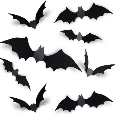 Obrázok produktu pre Sada 60 trojrozmerných nálepiek na stenu s motívom netopierov – dekorácia na Halloween