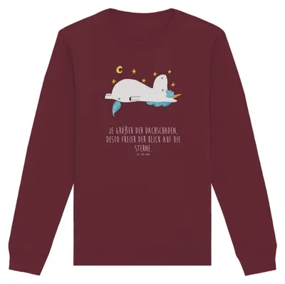 Produktbild von Mr. & Mrs. Panda Baumwoll Sweatshirt Einhorn Sternenhimmel Größe XS - Burgundy - Geschenk, Sterne, Unicorn, Pullover, Bio, Verrückt, Sweater, Pulli, Einhörner