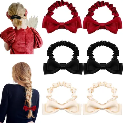 Produktbild von 6 Haargummis mit Schleife, weich und elastisch, süße Haarschleifen für Damen, Pferdeschwanz- und Dutt-Halter für Frauen und Mädchen