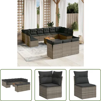 Produktbild von The Living Store 14-tlg. Garten-Sofagarnitur mit Kissen Grau Poly Rattan