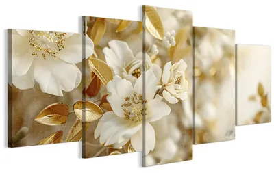 Image de LUMASOUL, ensemble de 5 tableaux muraux pour salon, impression sur toile représentant des fleurs, dimensions 200x100 cm. Décoration murale composée de plusieurs éléments, idéale pour chambre, couloir ou bureau