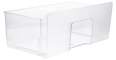 A clear plastic refrigerator drawer.