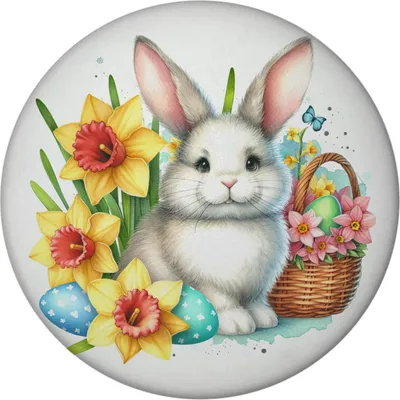 Produktbild von Osterhase neben Osterkorb Magnet rund
