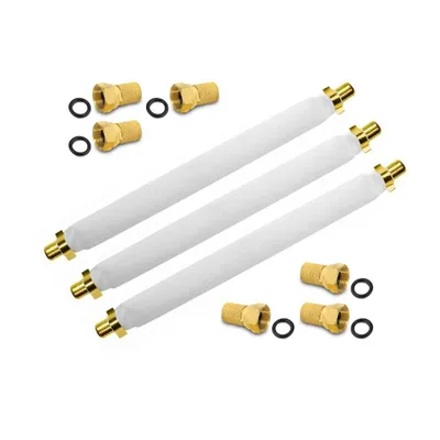 Produktbild von ARLI 3x Fensterdurchführung 20 cm – Selbstklebend + 6x F-Stecker vergoldet | SAT TV Flachkabel für Fenster & Türen