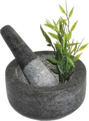 Produktbild von Steinmörser mit Stößel S Ø 13 cm Höhe 7 cm, Stein, grau Nr. 002