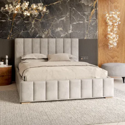 Produktbild von FDM Bett DENTON Trinity 180x200 cm Polsterbett mit Lattenrost aus Metall Bettkasten Stauraumbett Samt grau