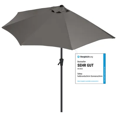 Produktbild von Sekey Balkonschirm Halbrund 270 cm – Sonnenschirm mit Kurbel, Marktschirm, UV50+ Sonnenschutz für Balkon, Garten, Hof, Café, Grau