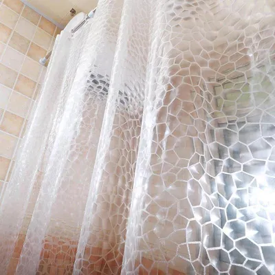 Productafbeelding van Douchegordijn, waterdicht, transparant met 3D-kubuspatroon. Badgordijn/douchegordijn met haken en ringen, 80x180 cm