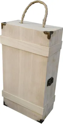 Produktbild von UNUS Weinkiste für 2 Flaschen, Holzkiste mit Deckel und Seilgriff 12x22x35 cm