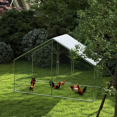 Produktbild von Hühnerauslauf Freilaufgehege für 5-8 Hühner, doppelte Sicherheitsschlösser, Verzinkter Stahl, Silber | 300 x 170 x 190 cm | 5,1 m² | 16 kg