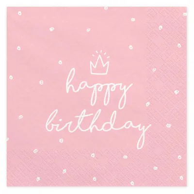 Productafbeelding van 20 servetten met het opschrift "Happy Birthday", roze