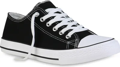 Produktbild von VAN HILL Damen Sneaker Low Bequeme Schnürer Stoff Schnür-Schuhe 838455, Farbe: Schwarz Weiß, Größe: 36
