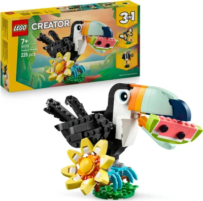 Produktbild von LEGO Creator Wilde Tiere: Tropischer Tukan - 3-in-1-Spiel - LEGO Tier verwandelt sich in Schmetterling Minifigur oder Fisch - Kreatives Spielzeug - Geschenk für Mädchen und Jungen ab 7 Jahren 31173