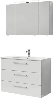 Produktbild von Pelipal Badmöbel-Set Sunline 121 BxHxT 110 x 200 x 46 cm Frontfarbe weiß hochglanz mit Mineralguss-Waschtisch, Waschtisc