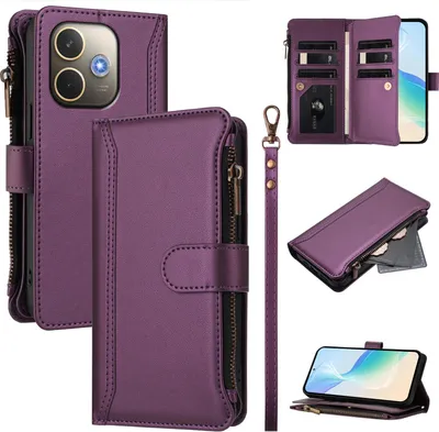 Image de Etui pour Oppo A5 Pro 5G/A5 Pro 4G, zippé, étui portefeuille en cuirPolyuréthaneavec pochettes pour cartes, support et dragonne Violet