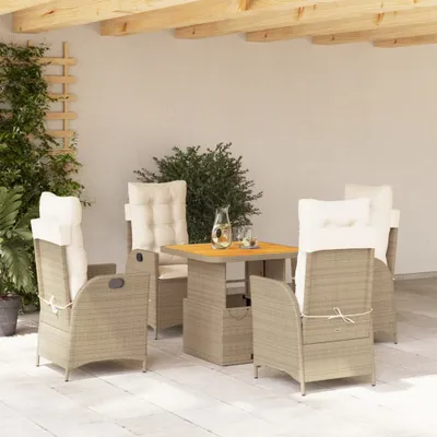 Produktbild von Design 5-tlg. Garten-Essgruppe mit Kissen Beige Poly Rattan, Gartenmöbel-Sets 2024 Neu
