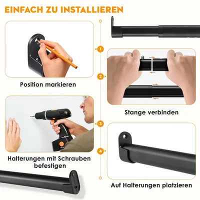 Obrázok produktu pre Šatníková tyč 43-161 cm, nehrdzavejúca oceľ, nástenná montáž, 25 mm, oválna, na oblečenie