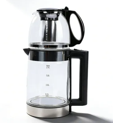 Elektrische Teekanne mit Teesieb, 0,8 L + 2 L, 2000 W, Glas