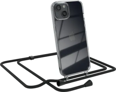 Produktbild von EAZY CASE Handykette kompatibel mit Apple iPhone 13, Handyhülle mit Umhängeband, Handykordel, Schutzhülle Clear, Band in Schwarz