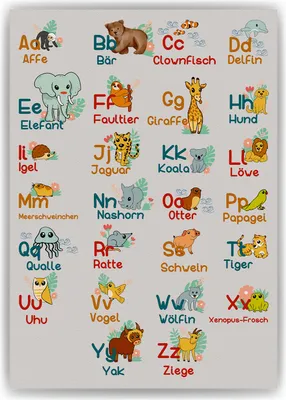 Produktbild von Tiere Kinderposter Alphabet Lernposter Kinderzimmer Wandbild Kindergarten Grundschule ABC Lernhilfe für Kinder – DIN A4 (21x29.7cm)