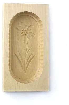 Produktbild von Butterform eckig 250 g, aus Ahornholz, 19 cm, Motiv Edelweiß
