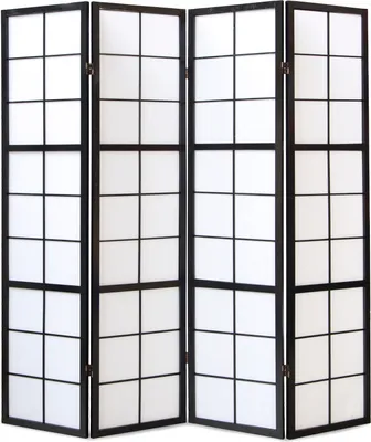 Image de Paravent Séparation de pièce 4 parties Cloison Shoji Pliable Noir