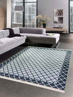 Image de Tapis de salon Motif marocain lavable noir gris Taille - 120x160 cm