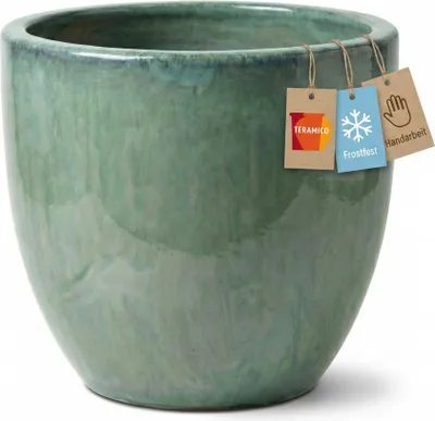 Produktbild von XXL Keramik Pflanztopf Eggpot Grün Ø48cm Frostfest Steinzeug Handarbeit Outdoor