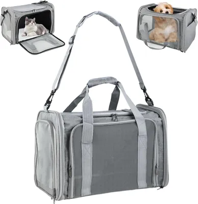 Zdjęcie produktu dla Torba dla zwierząt domowych - Transporter dla kota lub psa - Bezpieczny transport - Oddychająca siatka - 45 x 30 x 30 cm - Szary