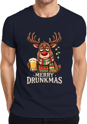 Produktbild von Merry Drunkmas Rentier Bier Weihnachten lustig Geschenk Retro Herren T-Shirt, Navy, 3XL