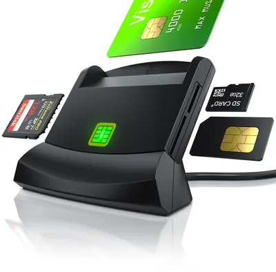 Produktbild von CSL USB Chipkartenleser 4-in-1 für Smartcard, SIM, SD und microSD, ISO 7816 mit T0 und T1, PC/SC 1.0 und 2.0, EMV 4, bis 480 Mbit/s, 1,55 m Kabel, für Windows und Mac