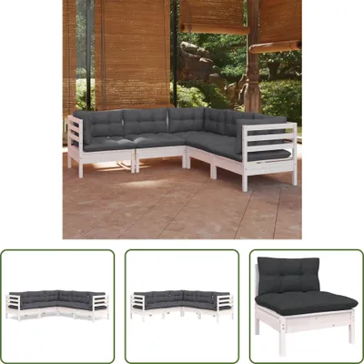 Produktbild von The Living Store 5-tlg. Garten-Lounge-Set mit Kissen Weiß Kiefer Massivholz