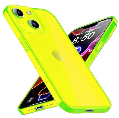 Immagine prodotto di Custodia al neon per iPhone 14 Plus, cover traslucida e colorata per cellulare giallo