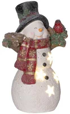 Obrázok produktu pre HOMCOM Vianočná dekorácia – figúrka 38 cm, snehuliak s vtáčikmi, LED osvetlenie, Vianoce
