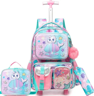 Produktbild von Kinder Trolley Rucksack lila, 43 cm, mit Rollen, für Schule und Reisen