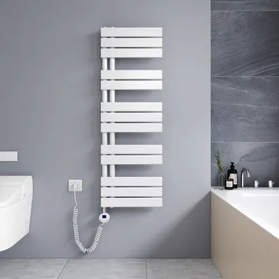 Produktbild von Heilmetz Handtuchtrockner Elektrisch Weiß Badheizkörper 1176 x 400mm Heizkörper Asymmetrie Design Handtuchwärmer - Montage links
