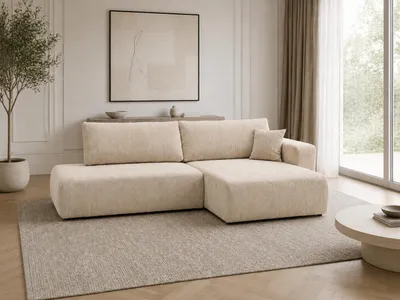 Produktbild von VENASI SOHO Ecksofa mit Schlaffunktion und Bettkasten, Cordstoff Beige, rechts