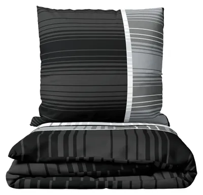 Produktbild von Mikrofaser Bettwäsche 135x200cm 2-teilig Set Schwarz Grau mit Reißverschluss