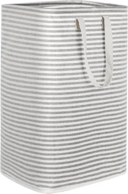 Image de Panier à linge pliable 80 L, gris, avec de longues poignées