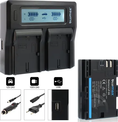 Produktbild von 1x Akku + Lader für Canon LP-E6 EOS R R5 R6 5DS 90D LP-E6N 1600 mAh (7,4V)