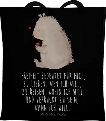 Produktbild von Mr. & Mrs. Panda Schultasche Bär Marienkäfer - Schwarz - Geschenk, Laptoptasche, Tasche, canvas, Freiheit, Teddy, Shopping, Tote Bag, Liebe, Das Leben Ist schön