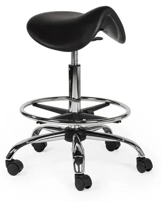Produktbild von Ergonomischer Arbeitshocker Schwarz auf Rollen - Standard / mit Fußstütze / Standardmäßige Räder