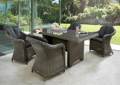 Produktbild von Destiny Sitzgruppe MALAGA LUNA 4 Sessel + Tisch 165x90x75cm, vintage grau