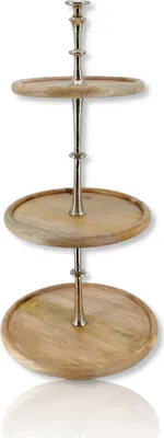 Produktbild von Mangoholz und Metall Etagere mit 3 Stufen 80cm braun silber Hochzeits-Deko Obst-Schale Candy Bar