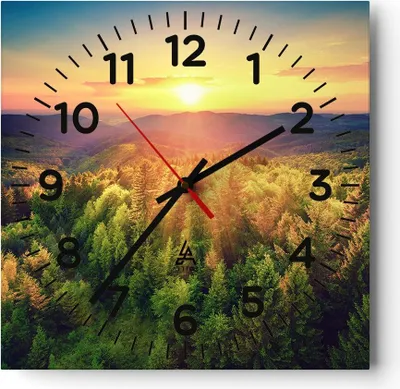 Produktbild von Wanduhr - Quadrat - Glasuhr - Berge Natur - 30x30cm - Schleichendes Uhrwerk - Lautlos - zum Aufhängen bereit - Dekoration Modern - Wanddekoration aus Glas - C4AC30x30-3697