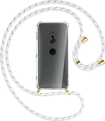 Produktbild von Handykette Backcover-Schutzhülle mit Band (Metall goldfarben) für Sony Xperia XZ2 - weiß/grau