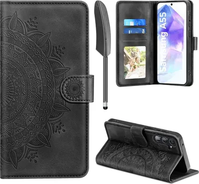Produktbild von Samsung Galaxy A55 5G Lederhülle Schwarz Flip Wallet Case Magnet Standfunktion